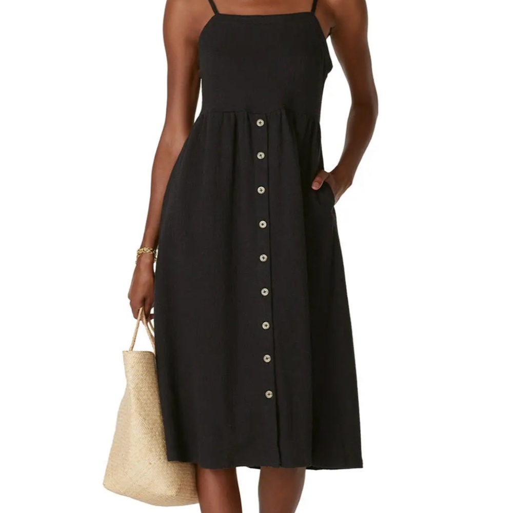 Madewell | Black button front midi dress